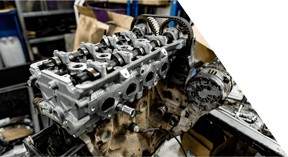Disassembled engine components and parts